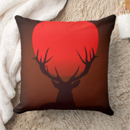 Deer Silhouette with Fiery Red Sunset Kissen