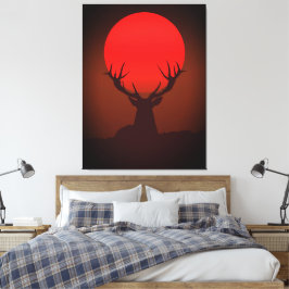 Deer Silhouette with Fiery Red Sunset Leinwanddruck