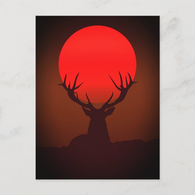 Deer Silhouette with Fiery Red Sunset Postkarte (Vorderseite)