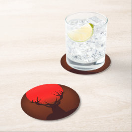 Deer Silhouette with Fiery Red Sunset Runder Pappuntersetzer