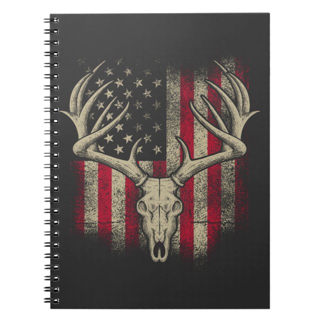 Deer Skull Hunter Amerikanische Flagge Hirschjagd  Notizblock (Vorderseite)