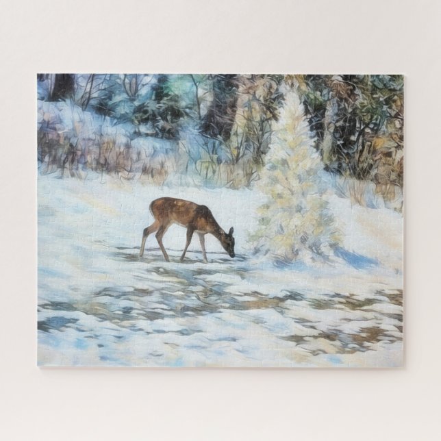 Deer Snow Nature Art Big Puzzle (Horizontal)
