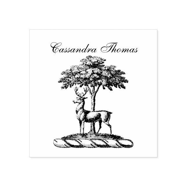 Deer Stag by Tree Heraldic Wappen Emblem Gummistempel (Prägung)