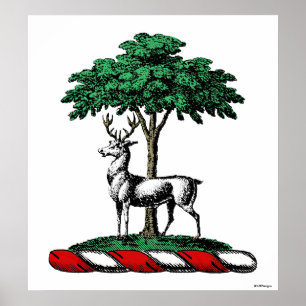 Deer Stag by Tree Heraldic Wappen Emblem Poster