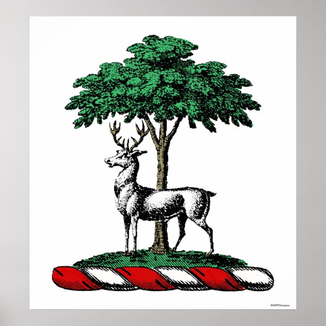 Deer Stag by Tree Heraldic Wappen Emblem Poster (Vorne)