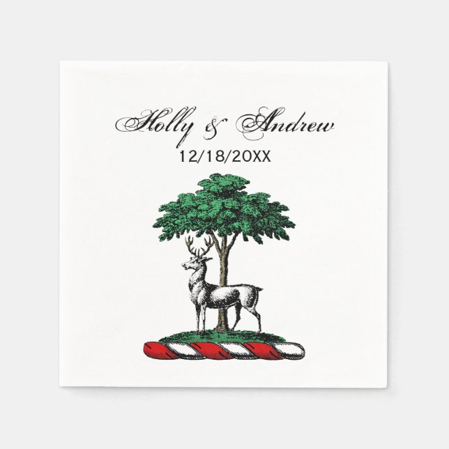 Deer Stag by Tree Heraldic Wappen Emblem Serviette (Vorderseite)