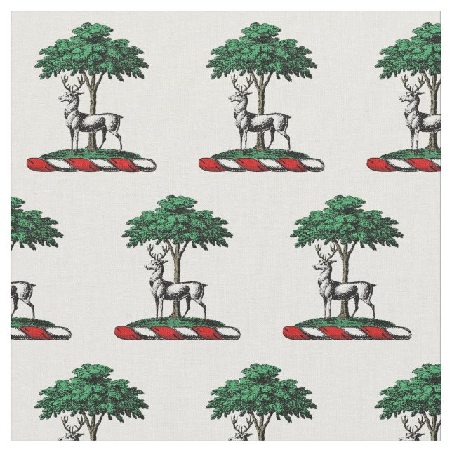 Deer Stag by Tree Heraldic Wappen Emblem Stoff (Nahaufnahme)