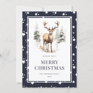 Deer Stag Starry Blue Frohe Weihnachtskarte Feiertagskarte