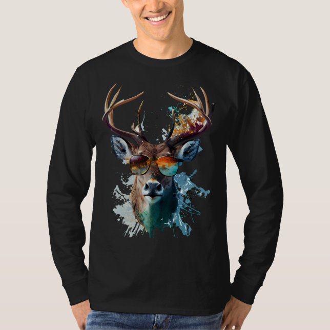 Deer sunglasses vacation sun nature forest hiking T-Shirt (Vorderseite)