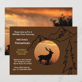 Deer Sunset Birthday Einladung