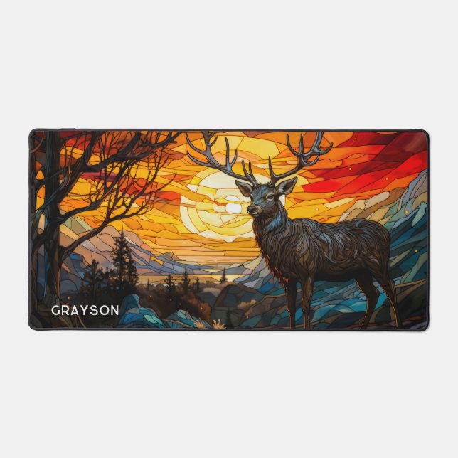 Deer Sunset Woodland Mountains Personalized Name Schreibtischunterlage (Vorderseite)