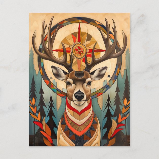 Deer Totem – Graceful Art Deco Spirit Postkarte (Vorderseite)