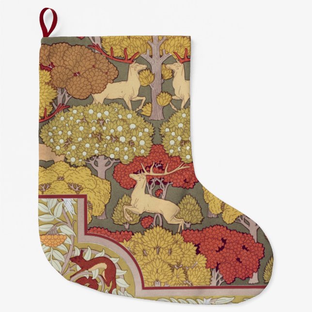 Deer &Tree Squirrel Bird Rowan Berries Art Nouveau Großer Weihnachtsstrumpf (Vorderseite)