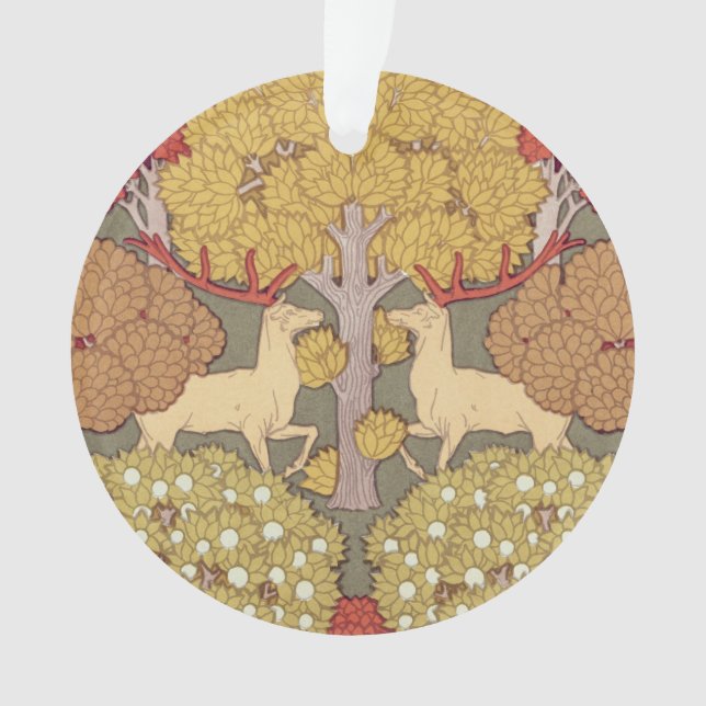 Deer &Tree Squirrel Bird Rowan Berries Art Nouveau Ornament (Vorderseite)