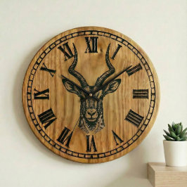 Deer Wall Clock - Wildlife Wooden Style Decor  Große Wanduhr