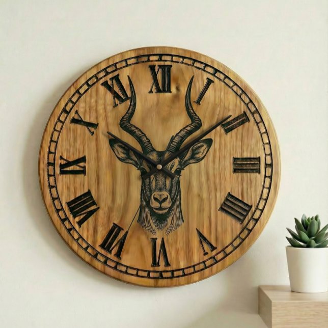 Deer Wall Clock - Wildlife Wooden Style Decor  Große Wanduhr (Von Creator hochgeladen)
