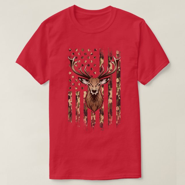 Deer Whitetail Buck American Camouflage US Flag De T-Shirt (Design vorne)