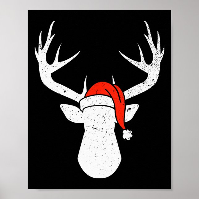 Deer With Santa Hat Christmas Pajama Hunting Gift  Poster (Vorne)