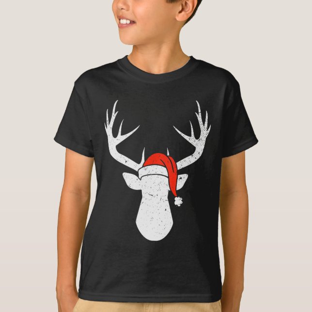 Deer With Santa Hat Christmas Pajama Hunting Gift  T-Shirt (Vorderseite)