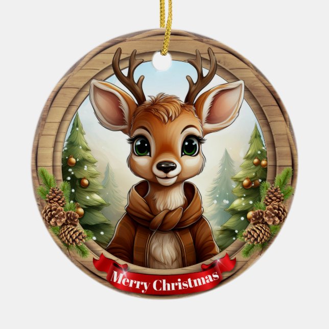 Deer Xmas Character Reindeer Animal Christmas  Cer Keramik Ornament (Vorne)