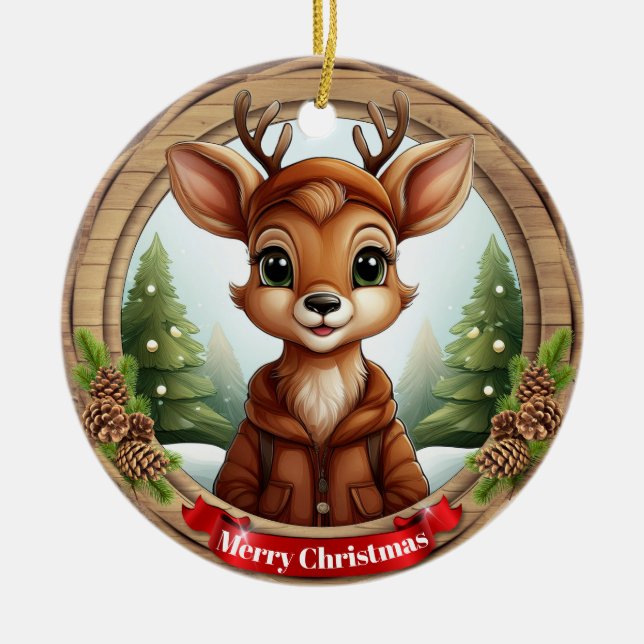 Deer Xmas Character Reindeer Animal Christmas  Cer Keramik Ornament (Vorne)