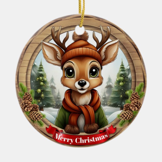 Deer Xmas Character Reindeer Animal Christmas  Cer Keramik Ornament (Vorne)