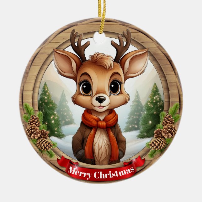 Deer Xmas Character Reindeer Animal Christmas  Cer Keramik Ornament (Vorne)