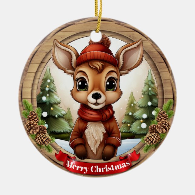 Deer Xmas Character Reindeer Animal Christmas  Cer Keramik Ornament (Vorne)