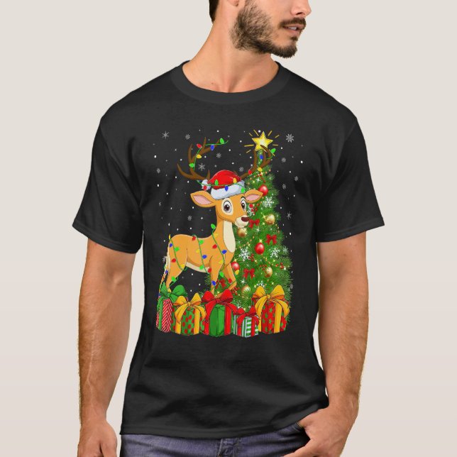Deer   Xmas Holiday Santa Deer Christmas Tree T-Shirt (Vorderseite)