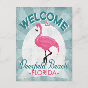 Deerfield Beach Florida Pink Flamingo Retro Postkarte