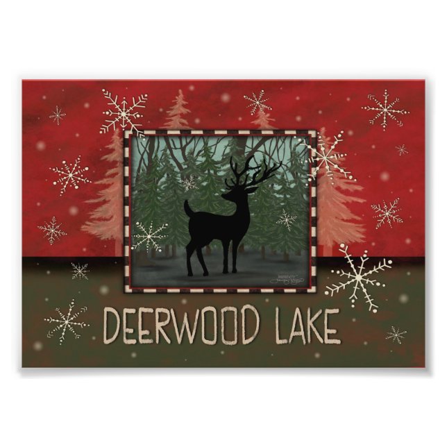 Deerwood Lake Inspirivity Rustic Trees Deer Fotodruck (Vorne)