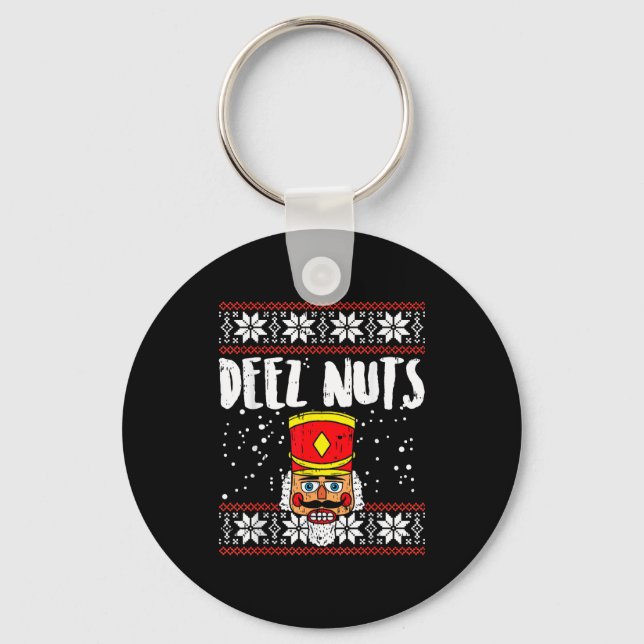 Deez Nuts Nutcracker Funny Ugly Christmas Sweater  Schlüsselanhänger (Vorderseite)