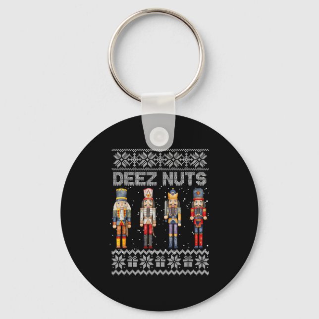 Deez Nuts Nutcracker Ugly Christmas Sweater Funny  Schlüsselanhänger (Vorderseite)