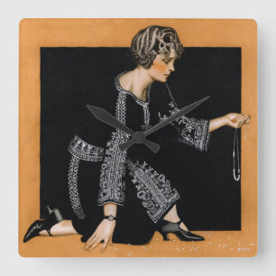 Defekte Perlen-Halskette Quadratische Wanduhr