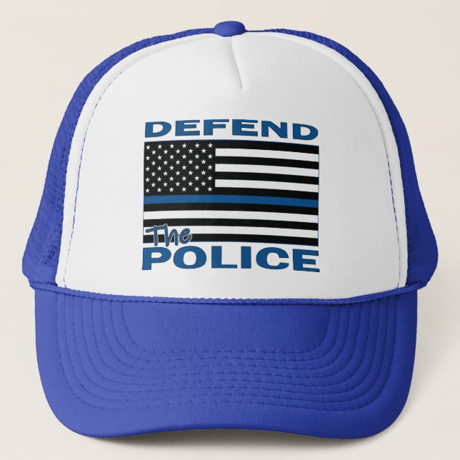 DEFEND-POLICE-Blue Line-Flag Truckerkappe (Vorderseite)