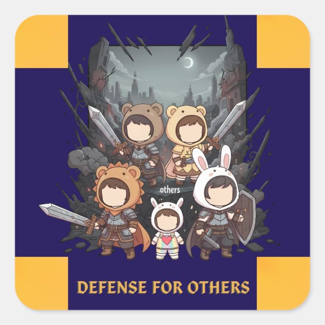 Defense for Others - Little Guardians Quadratischer Aufkleber (Vorderseite)