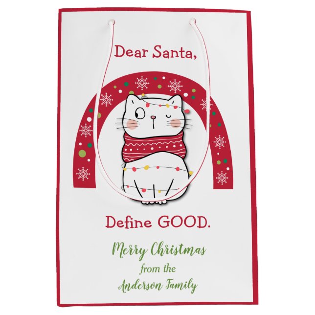 Definieren Sie gute Weihnachtsrenbow Naughty Cat Mittlere Geschenktüte (Vorderseite)