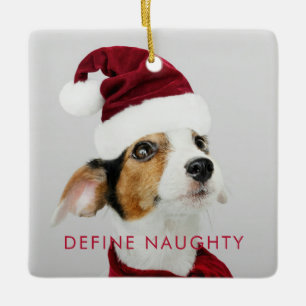 Definieren Sie Naughty Dog Photo First Christmas Keramikornament