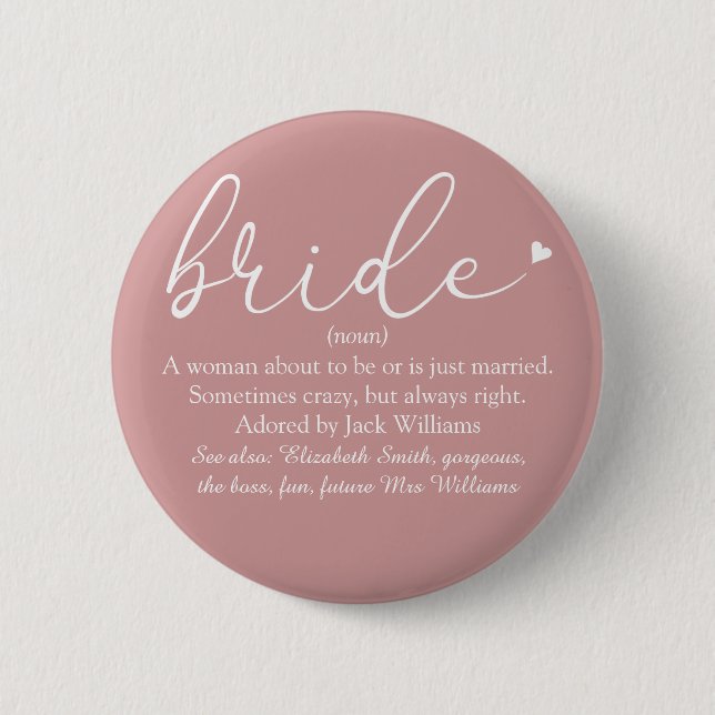 Definition, Brautparty, Hochzeit Button (Vorderseite)