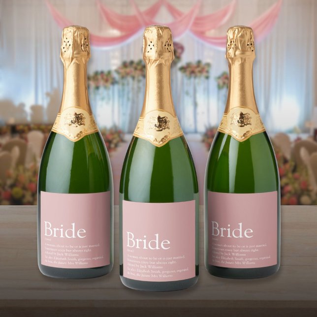 Definition der Braut, Brautparty, Hochzeit (Bride Definition Bridal Shower Wedding Dusty Rose Sparkling Wine Label)