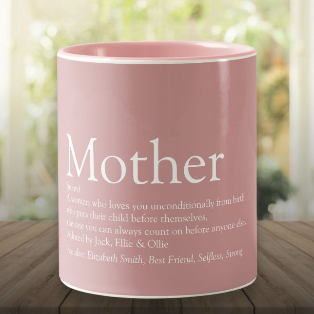 Definition der Mutter Mama Rose rosa Zweifarbige Tasse (Mother Mom Definition Dusty Rose Pink Two-Tone Coffee Mug)