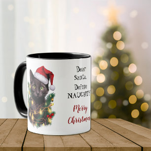 Definition der schmuddeligen Katze, die in Weihnac Tasse