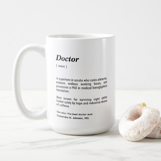 Definition des Begriffs "Doctor Funny Dictionary" Kaffeetasse (Mit Donut)