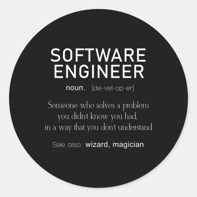 Definition des Begriffs "Software Engineer" Runder Aufkleber (Vorderseite)