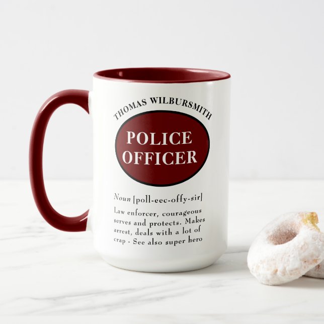 Definition des personalisierten Polizeibeamten Tasse (Mit Donut)