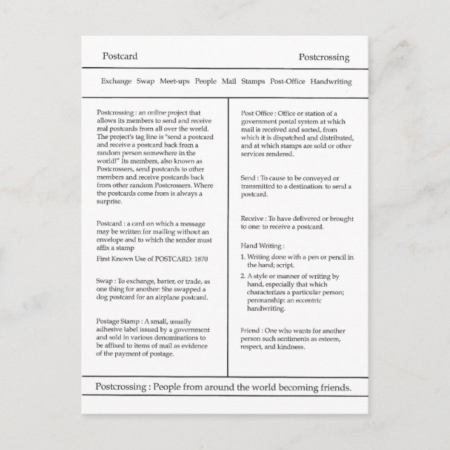 Definition des Postübergangs Postkarte, Wörterbuch Postkarte (Vorderseite)