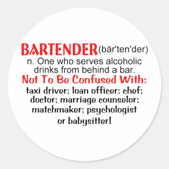 Definition eines Barkeepers Runder Aufkleber (Vorderseite)