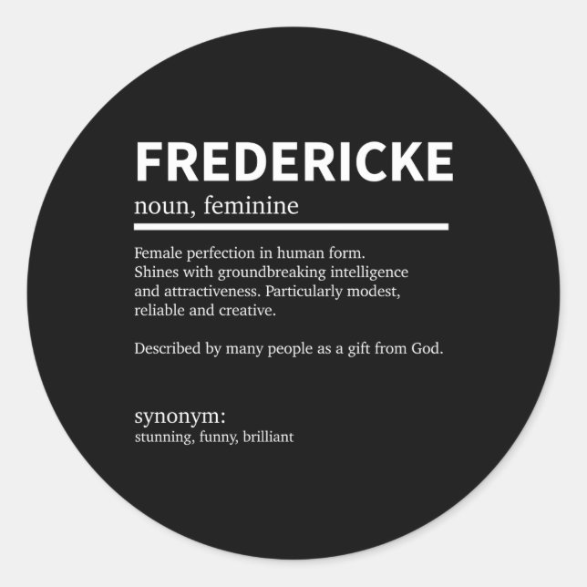 Definition Fredericke Vorname Fredericke First Runder Aufkleber (Vorderseite)
