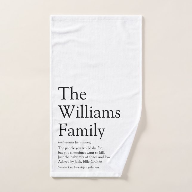Definition Ihres Familiennamen Spaß Schwarz und We Badhandtuch Set (Handtuch)