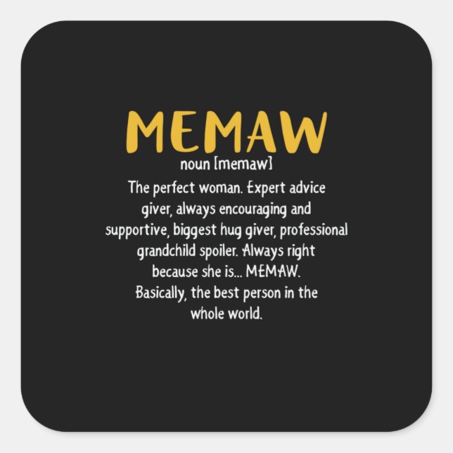 Definition von Mutter Art Memaw Quadratischer Aufkleber (Vorderseite)